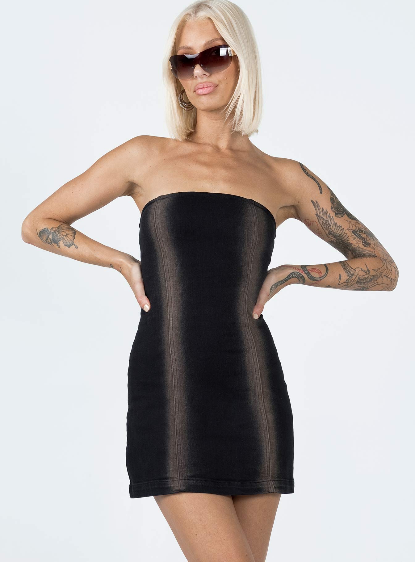 Pre Show Denim Mini Dress Black